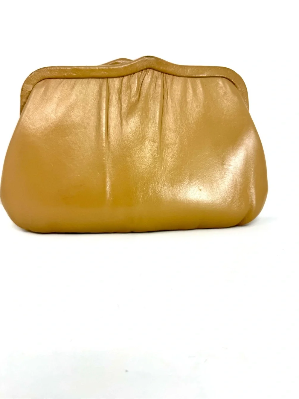 Vintage 1950s Ande Metallic Gold Leather Frame Clutch - Convertible Chain Strap